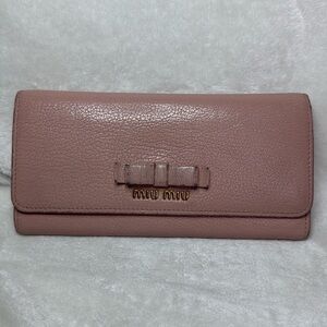 MIU MIU Pink Bow Long Double Snap Wallet